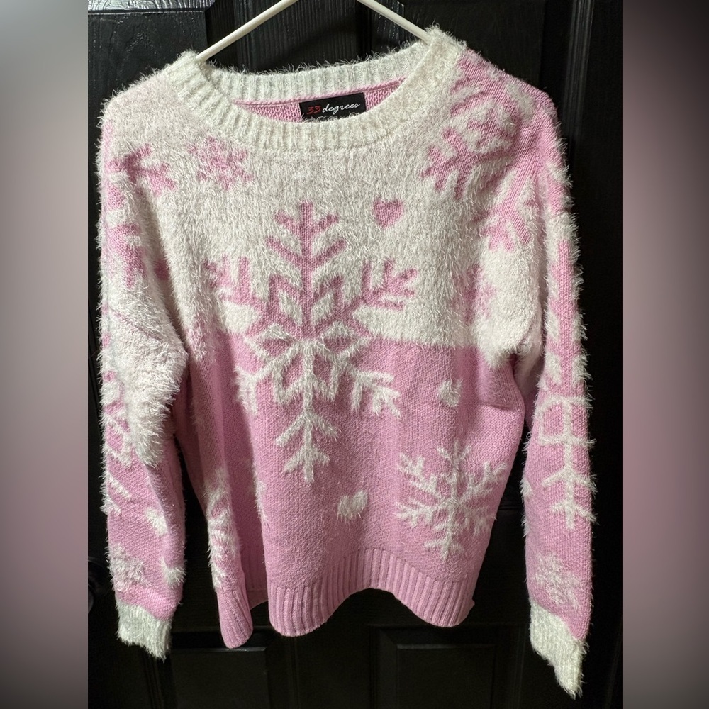33 Degrees Pink and Cream Snowflake Sweater